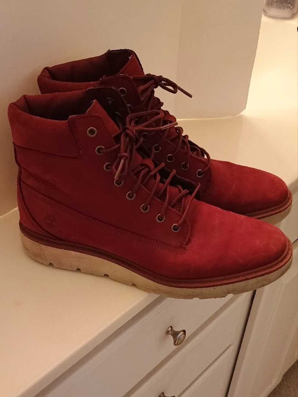 Timberland Kenniston Red Maroon Moto Lace Up Genuine Nubuck Leather Boots